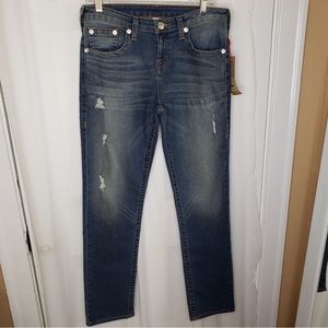 NEW True Religion Slim Straight Rusty Wash Blue Jeans Size 20 Distressed NWT